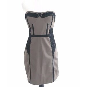 Bebe | Olivia Size S Lace Bustier Dress Brown Strapless Fitted Shift Slimming